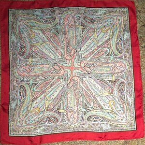 Vintage Liberty of London Red Border All Silk Scarf 23" x 23 1/2"